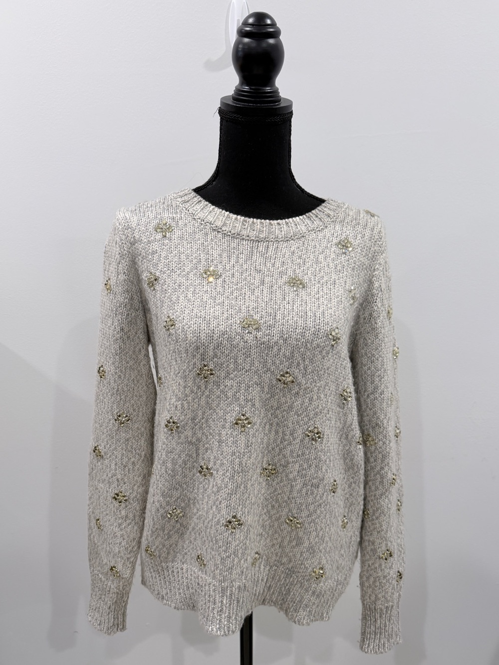 Banana Republic Limited Edition Merino Wool Blend Gray Knit Rhinestone Sweater